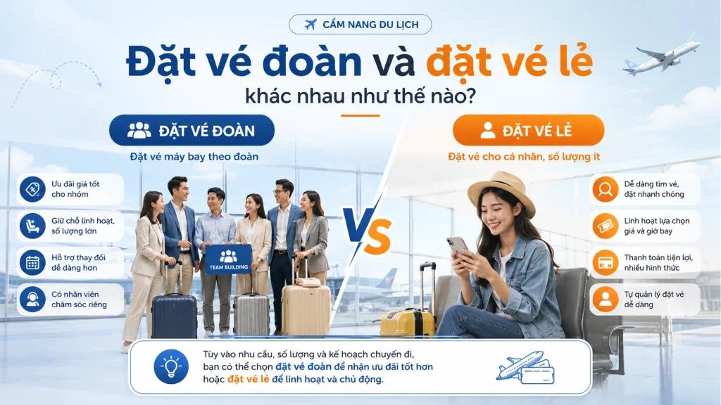 Đặt vé đoàn và đặt vé lẻ khác nhau thế nào, đặt vé đoàn như thế nào
