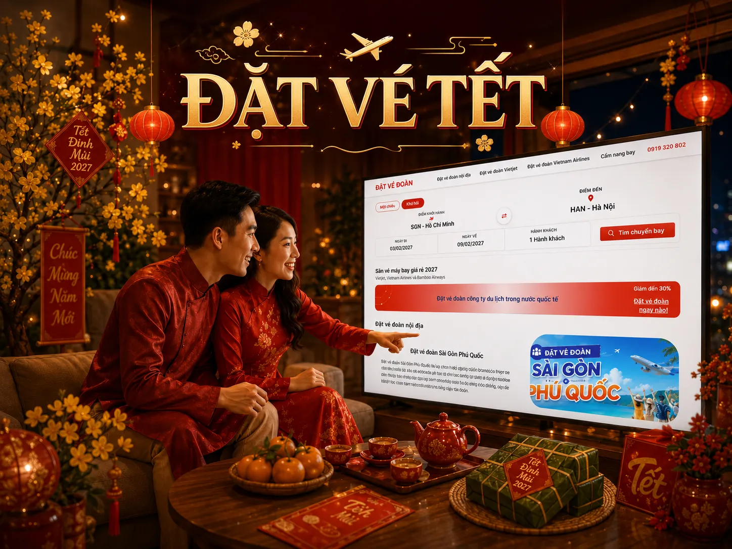 Đặt vé Tết cho gia đình